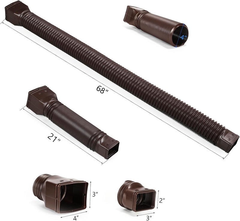 plusgutter Rain Gutter Downspout Extensions, Flexible Downspout Extender for Rain Water Drainage, Down Spout Drain Extension Extendable from 21 to 68 Inches(3 Pack, Brown) - Image 5